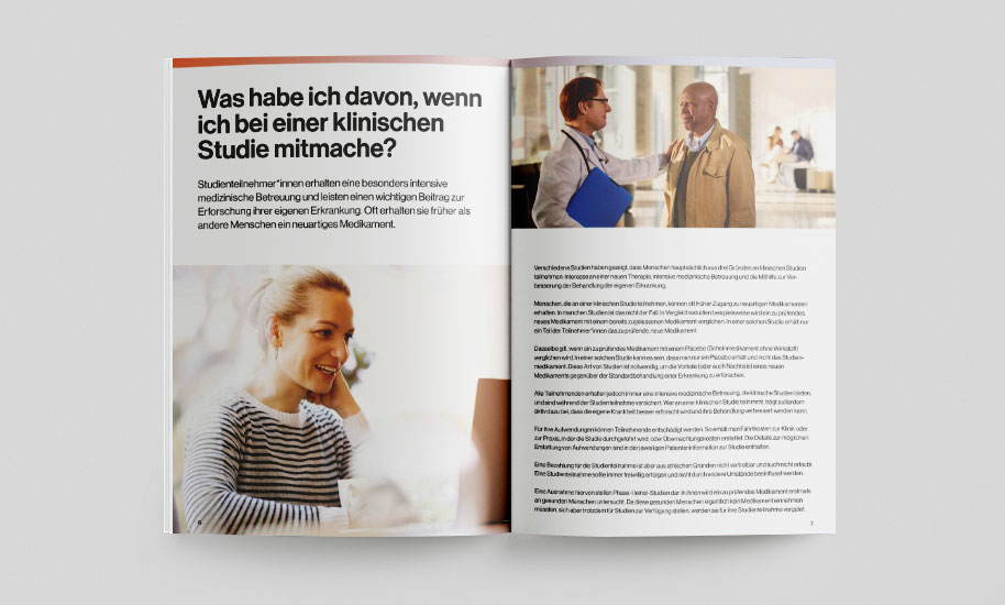 Eine Doppelseite der Broschüre "Verstanden! Klinische Forschung" zu den Vorteilen einer Studienteilnahme