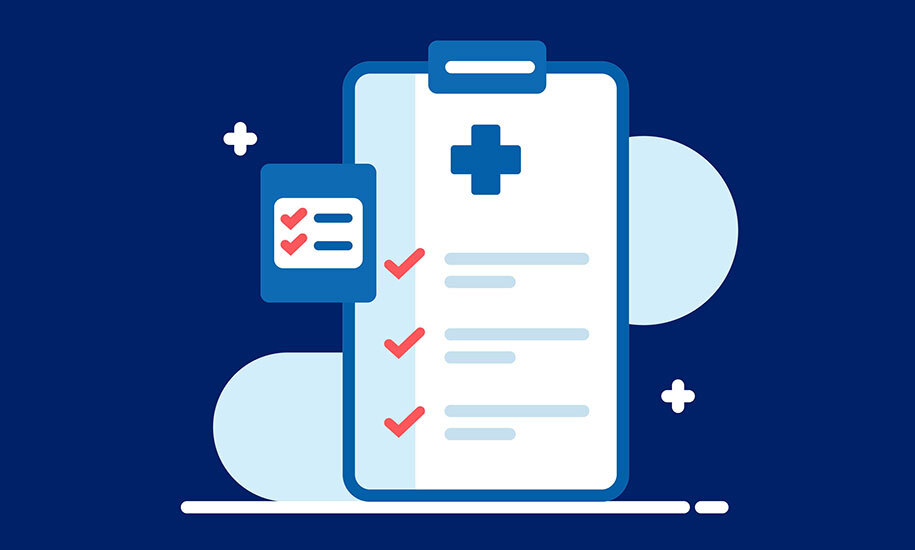 Illustration einer Checkliste an einem Klemmbrett auf dunkelblauem Hintergrund.